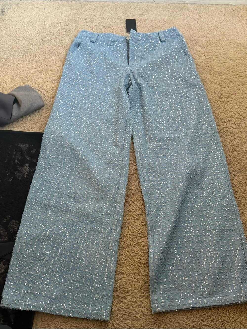 BY.DYLN Sequined Light Blue Wide-Leg Jeans